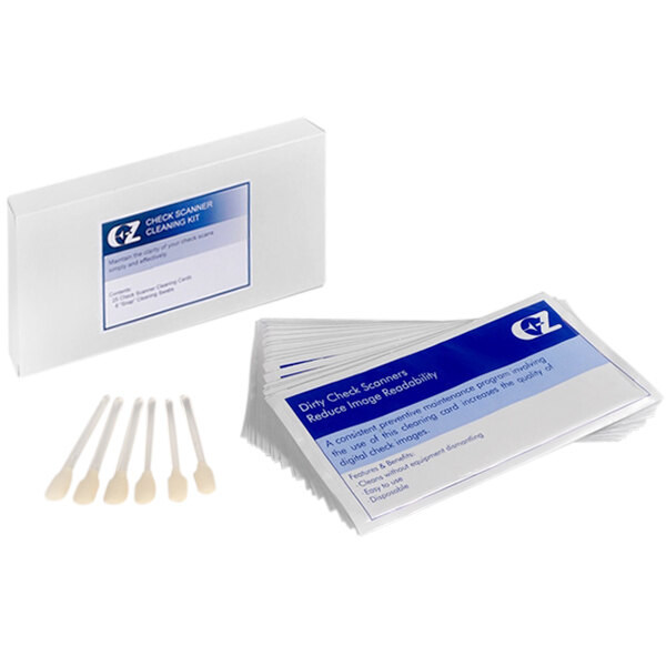 A white box with the text "Controltek USA 510015 EZ Check Scanner Cleaning Kit" filled with cotton swabs.