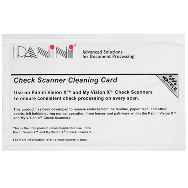 A white rectangular Controltek USA Panini Check Scanner Cleaning Card box with black text.