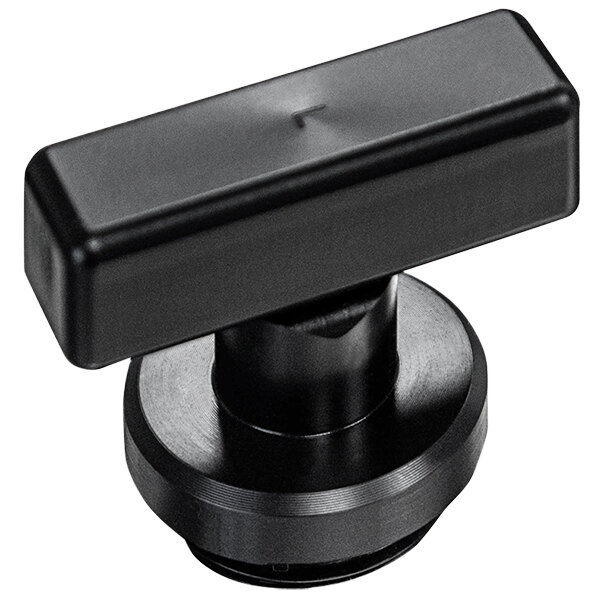 A black rectangular plastic button.