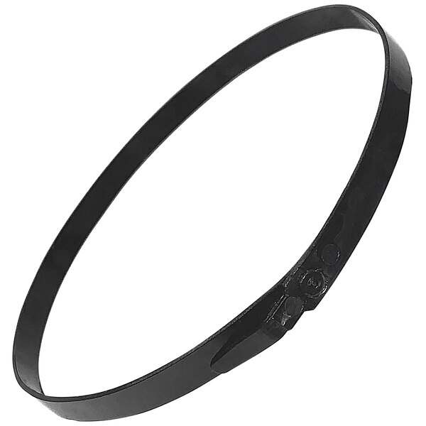 A black plastic strap with holes and a buckle.