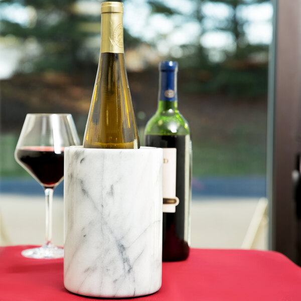 Tablecraft 5488W White Marble Wine Cooler 7" x 5"