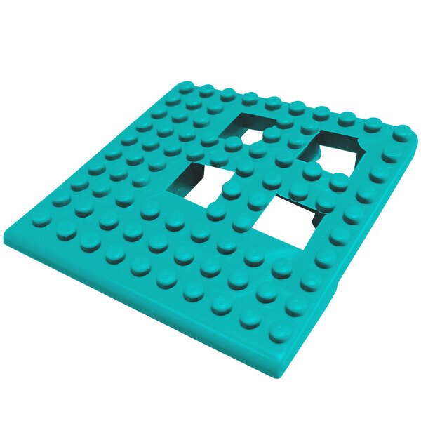A blue square Cactus Mat Dri-Dek corner piece with holes in it.