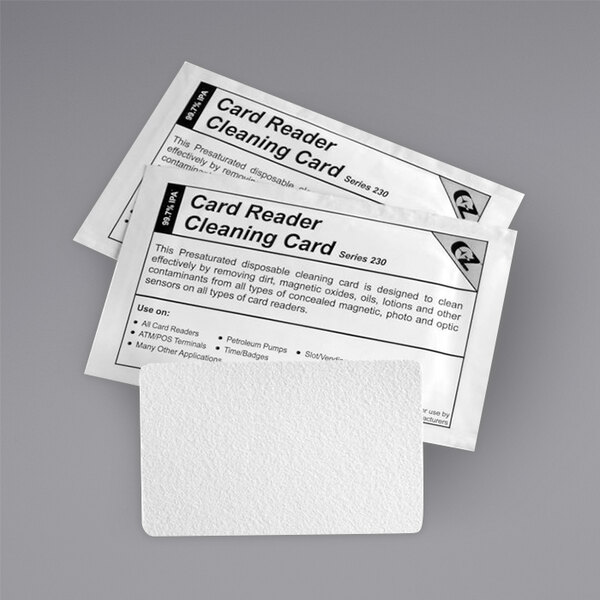 A pair of white Controltek card reader cleaning cards.