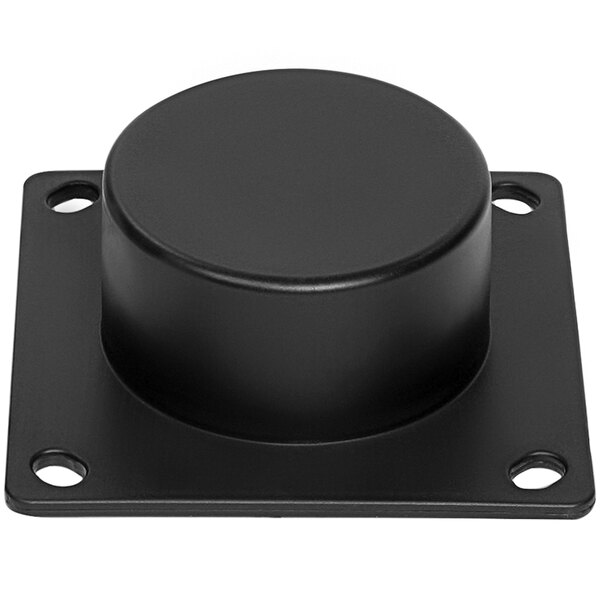 A black round poly base with holes in it.