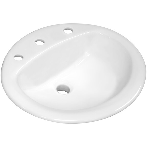 A white Sloan oval drop-in lavatory with 3 holes.
