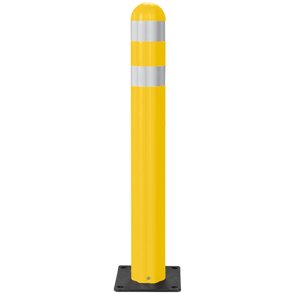 A yellow rectangular Eagle Manufacturing guide post with a black base.