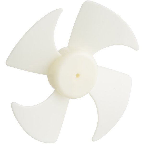 A white fan blade with a white center and a hole in the center.