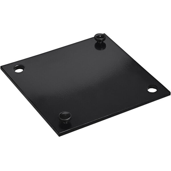 A black square steel plate with screws.