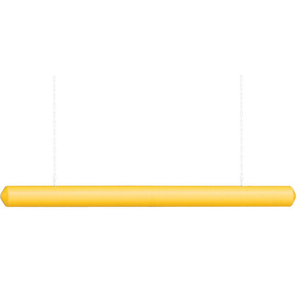 A yellow clearance bar hanging from chains.