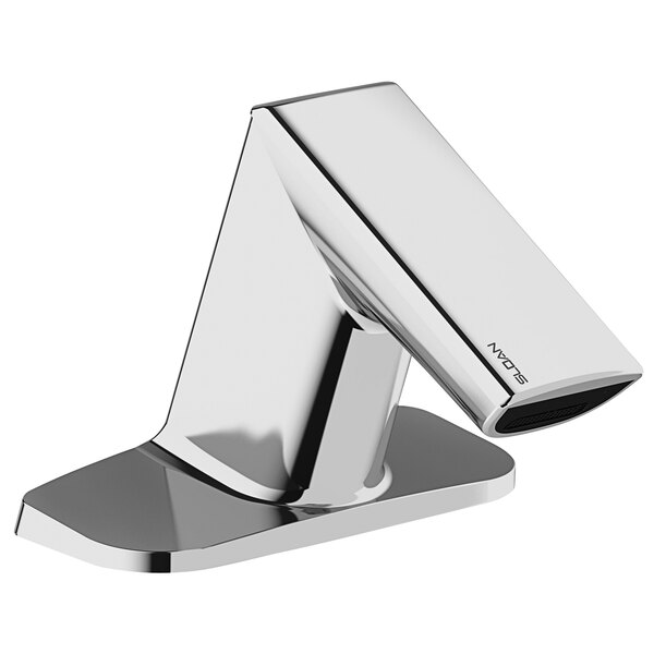 A Sloan polished chrome hands-free faucet with a single integrated base.