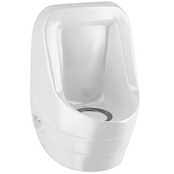A white Sloan hybrid urinal with a silver rim.