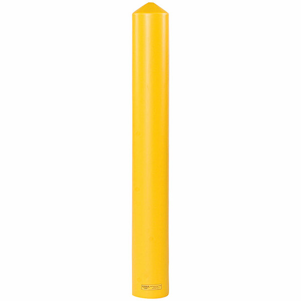 A yellow plastic cylinder with black lines.