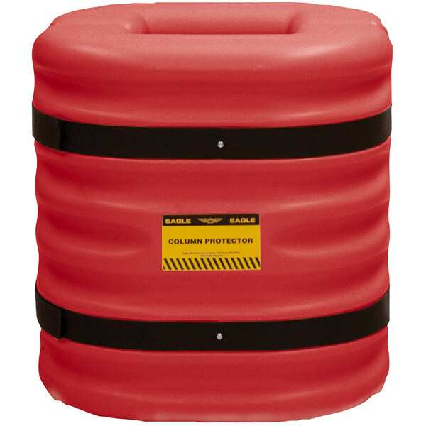 A red Eagle Manufacturing mini column protector with black straps.