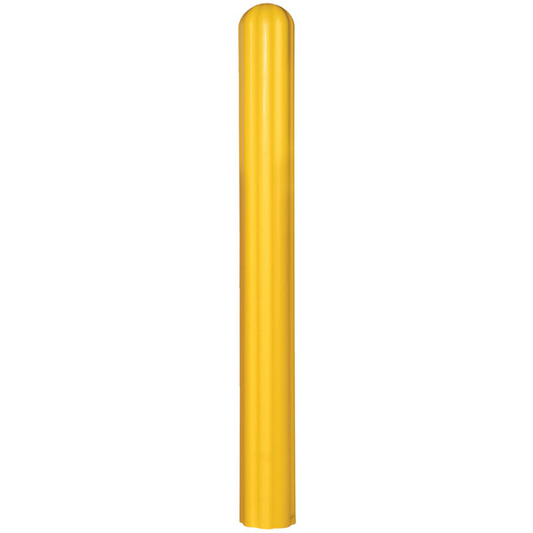 A yellow tube with black text that reads "Eagle Manufacturing 1732 4" x 56" Yellow Fluted Bollard Cover"
