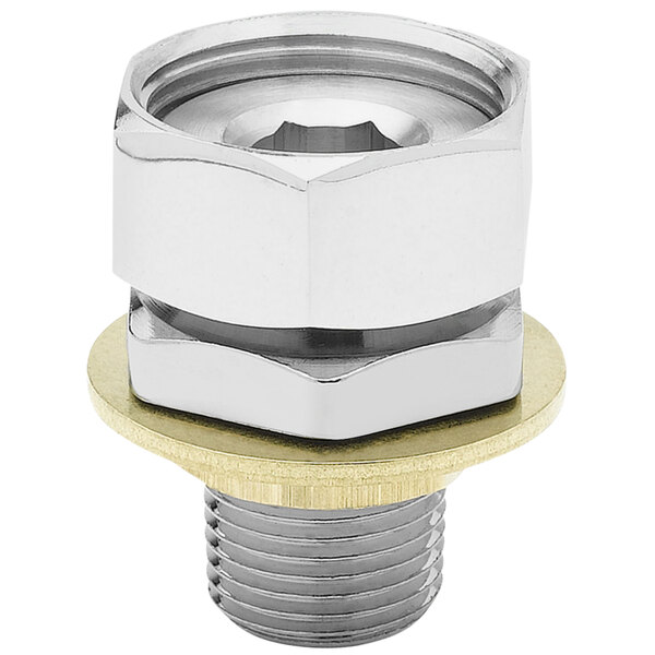 A stainless steel T&S male coupling inlet with a brass nut.