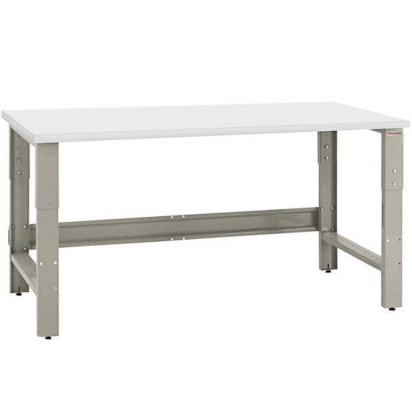A white rectangular BenchPro workbench with metal legs.