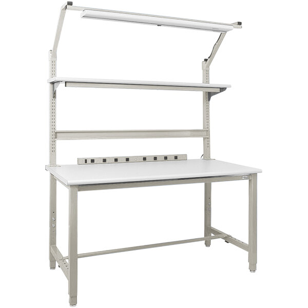 A white BenchPro workbench with a shelf.