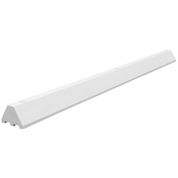 A white long rectangular Plastics-R-Unique parking block with channels.
