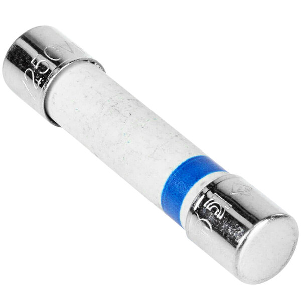 A white tube with a blue stripe and a silver cap.