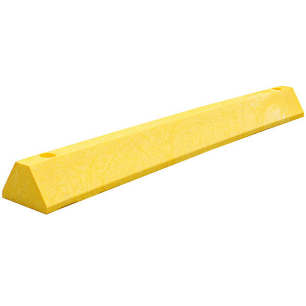A yellow rectangular Plastics-R-Unique parking block.