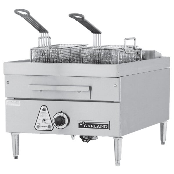 A large Garland commercial electric deep fryer with two baskets on top.