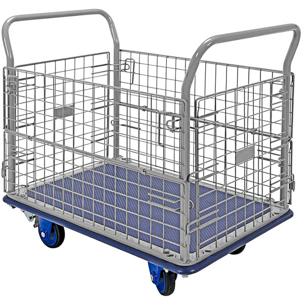 Vestil TRS2334MFB 23" x 34" Blue Steel Platform Truck with Mesh