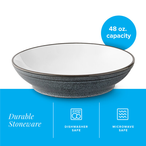 A 48 oz. midnight blue matte stoneware pasta bowl.