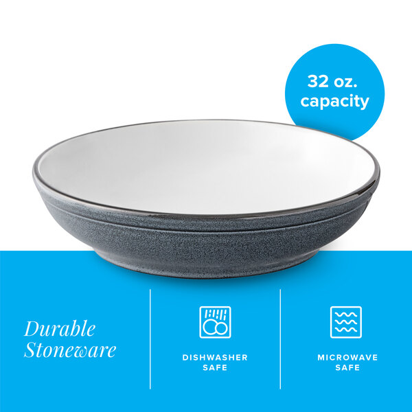 A 32 oz. midnight blue matte stoneware pasta bowl.