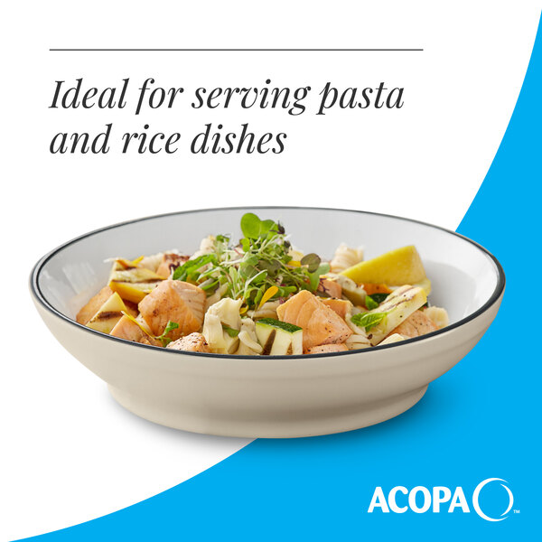 A cream white matte stoneware pasta bowl filled with a pasta dish, ideal for serving pasta and rice dishes.