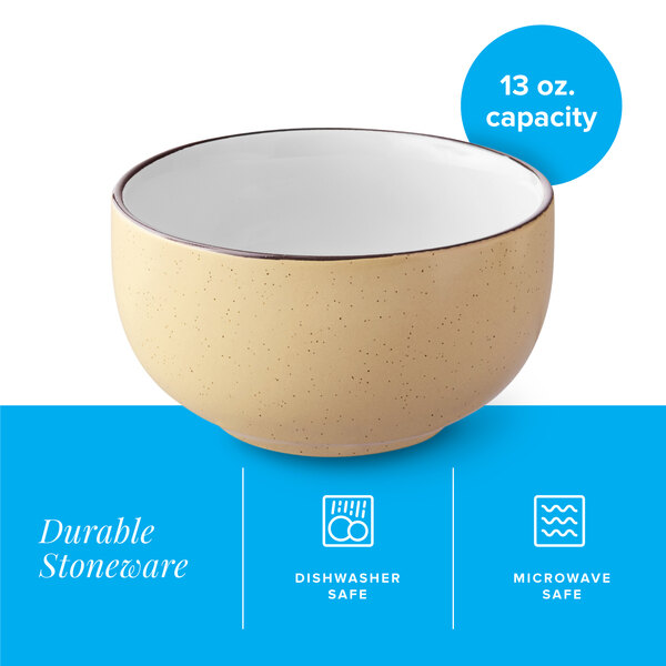A 13 oz. harvest tan matte stoneware bowl with a white interior.