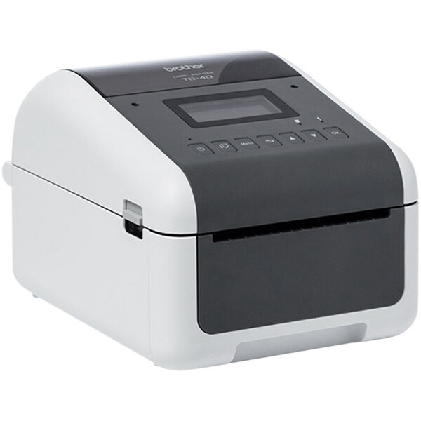 A Brother TD4550DNWB thermal label printer on a white background.