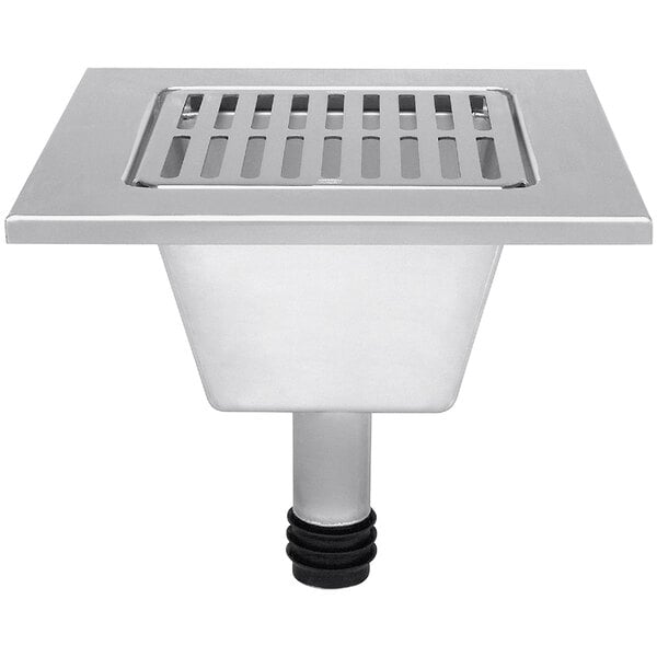A Zurn stainless steel floor sink liner with removable strainer and partial grate.