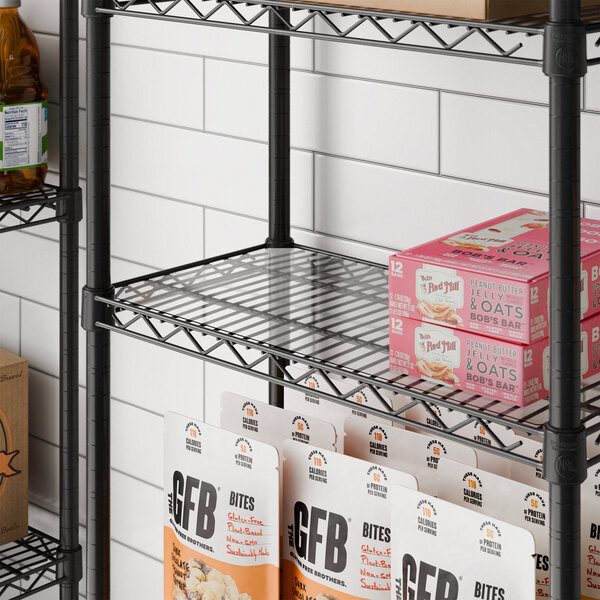 A clear PVC shelf liner placed on a wire shelving unit.