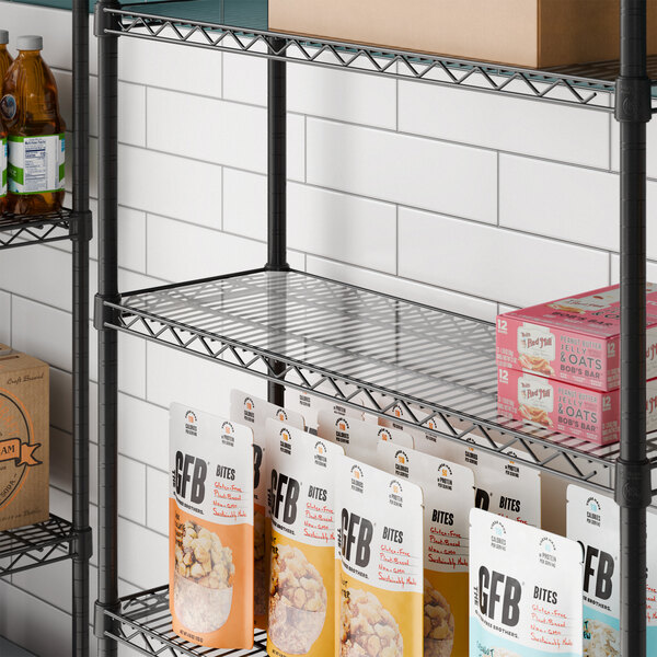 A clear PVC shelf liner placed on a metal wire shelving unit.