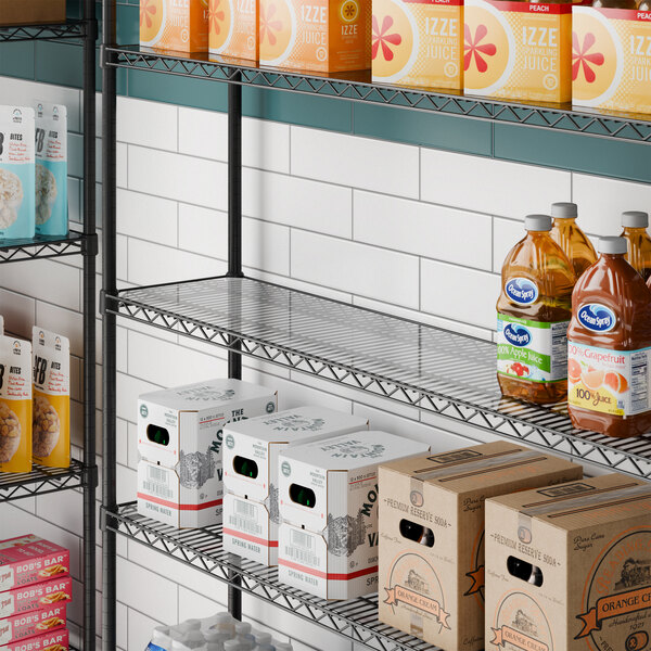 A clear PVC shelf liner placed on a metal wire shelving unit.