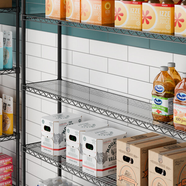 A clear PVC shelf liner placed on a metal wire shelving unit.