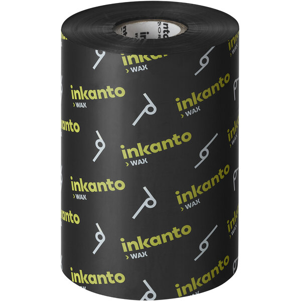 A black Armor Inkanto wax thermal transfer ribbon with white and yellow text on the container.