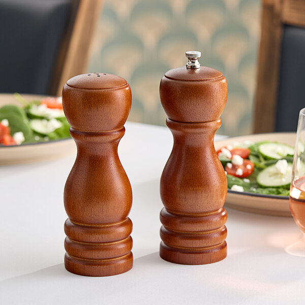 6" Mahogany Wood Finish Salt Shaker and Pepper Mill Set