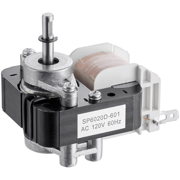 An Avantco fan motor with a black and white plastic cover.