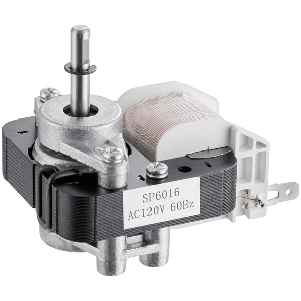 An Avantco fan motor with a black and white cover.
