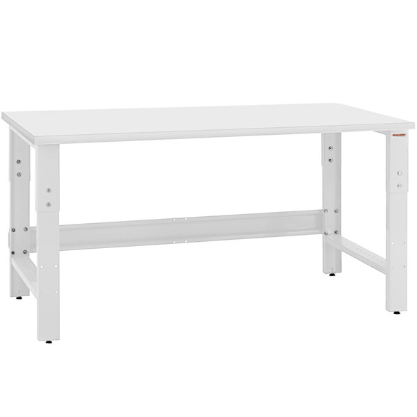 A BenchPro Roosevelt workbench with a white metal frame and Formica top.
