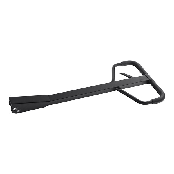 A black metal handle for a Lavex pallet jack on a white background.