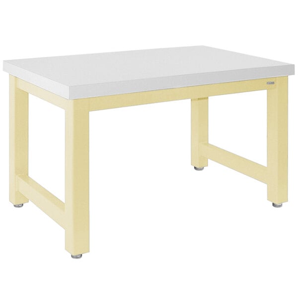 A beige BenchPro workbench with a white Formica top.