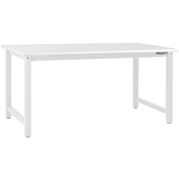A BenchPro Kennedy Series workbench with a white surface and metal legs.