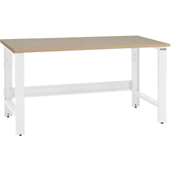 A BenchPro Roosevelt workbench with a white base and particle board top.