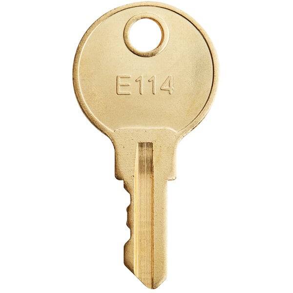 A close-up of an American Specialties, Inc. 10-E-114 key.
