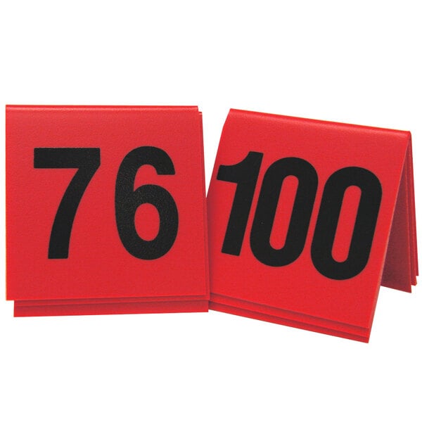 Two red cards with black numbers 76 to 100.