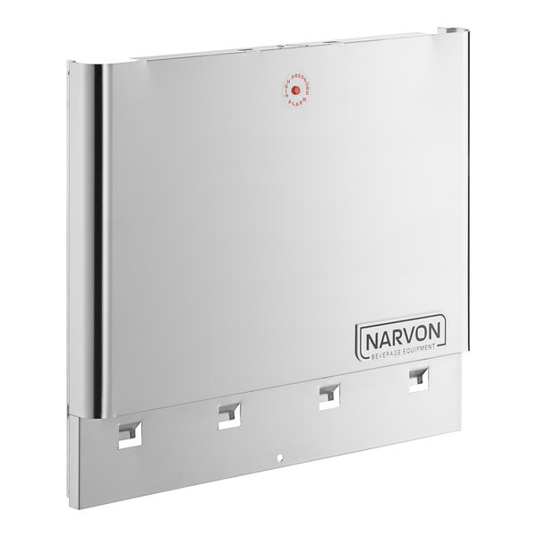 A silver rectangular Narvon front panel with holes and a sticker.