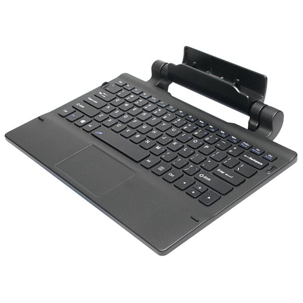 A black DT Research detachable keyboard on a stand.