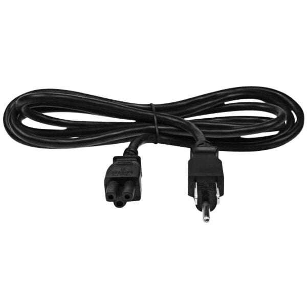 A black Zebra power adapter cord with two plugs.
